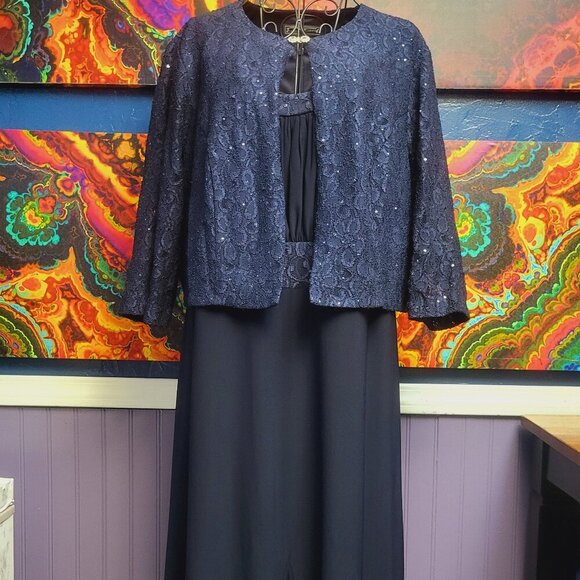 Jessica Howard ~ Sz  M/L?  ~ Navy Blue ~ Formal Dress and Jacket Set ~ NWOT - Picture 2 of 7